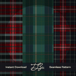 Paquete de patrones sin costuras de cuadros escoceses en rojo, azul marino, verde y rojo, descarga digital