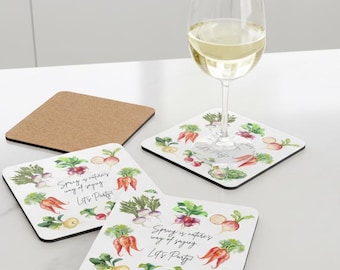Funny Vegetable Garden Joke Coaster Set Housewarming Gift Idea Home Kitchen Decor Cocktail Coffee Tea Wine Glassware for Veggie Lover Picnic