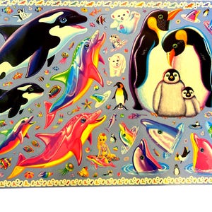 Lisa Frank 14x19 ONE Large sheet of Stickers Whales and Penguins