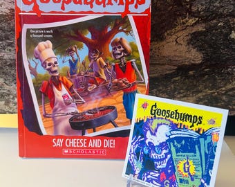 Say Cheese and Die! Reprint Goosebumps Book #4 with RARE 1995 Curly Goosebumps Sticker