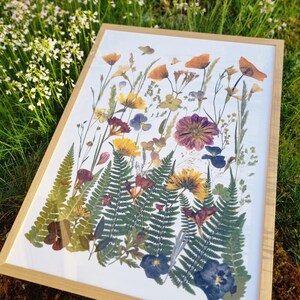 50x70 cm Pressed flower print. Herbarium. Botanical wall art.Dried flowers print.Wall decor.Hadmade.Nature wall decor.Eco friendly.Botanical