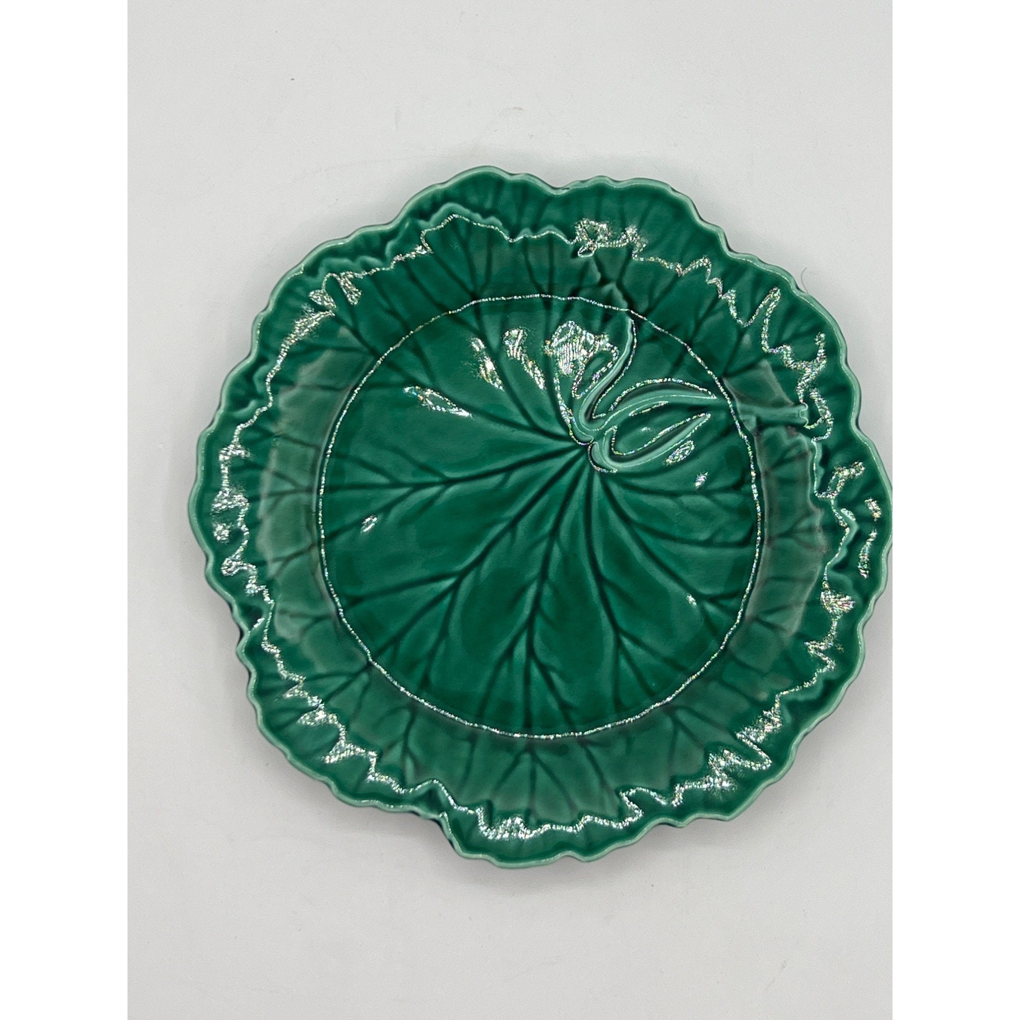 Vintage Wedgwood Majolica Green Cabbage Salad Plates Made in England