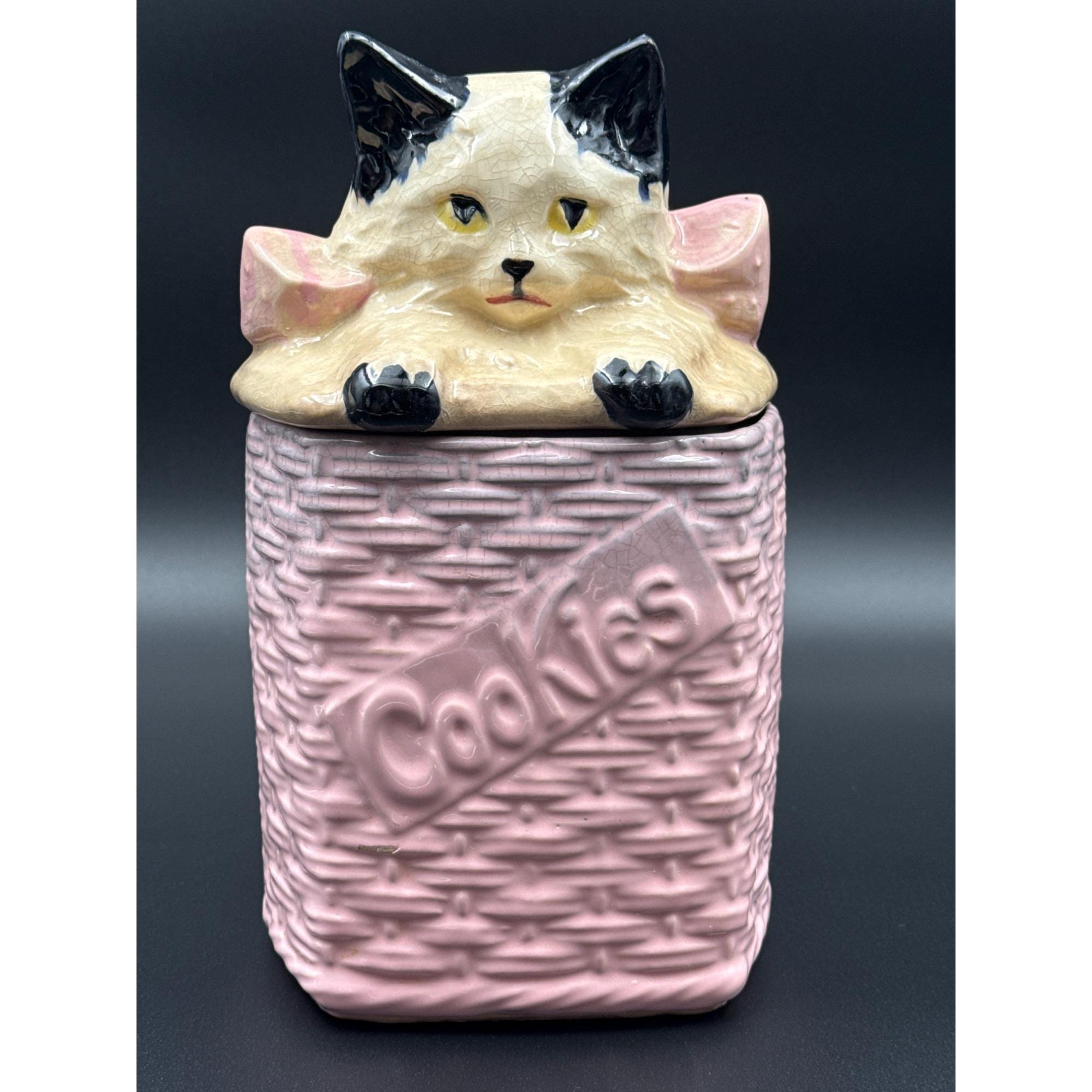 Vintage Mccoy Pink Basketweave Ceramic Persian Kitten Kitty Cat