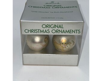Ruth Morehead Little Miracles Set of 4 Boxed Glass Christmas Ornaments Hallmark