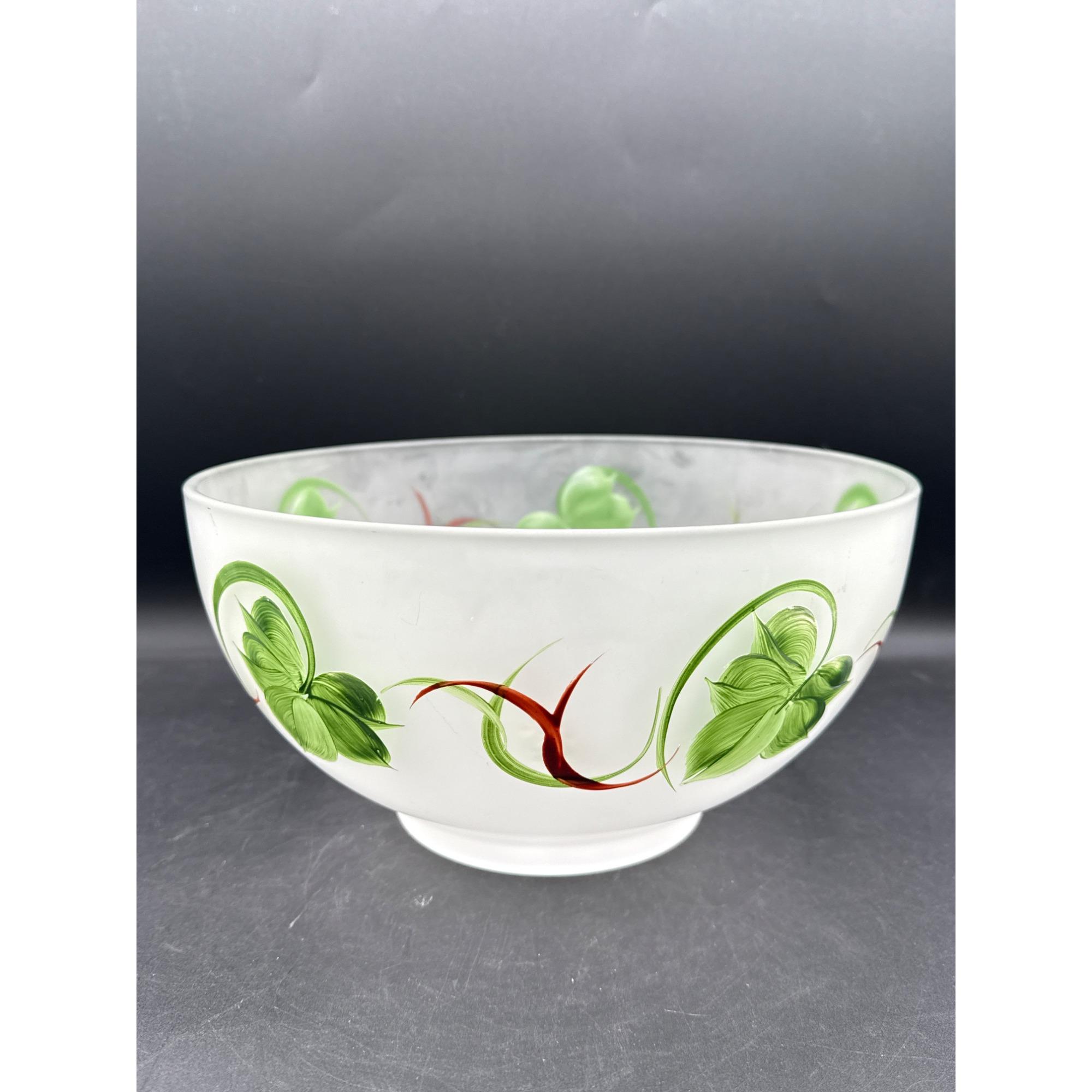 Vintage Hazel Atlas Gay Fad Frosted Glass Salad Bowl Set With Hand