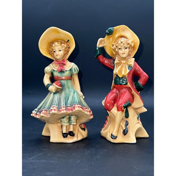 Vintage Universal Art Co. Boy Girl Chalkware Figurines #710 & #711