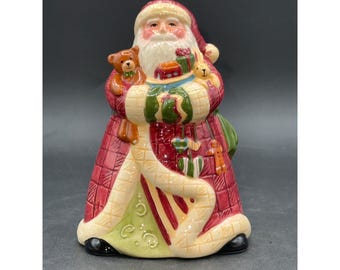 Susan Winget CIC Santa Claus Ceramic Figurine Candle Holder Holiday Decor 5 Inches Hand-Painted Vibrant Colors Collectible Christmas Accent
