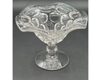 Vintage Fenton Clear Glass Thumbprint Pattern Compote candy nut dish