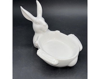 Ciotola in ceramica bianca a forma di coniglietto per caramelle, gioielli o decorazioni - 23 cm L x 15 cm P x 14 cm A