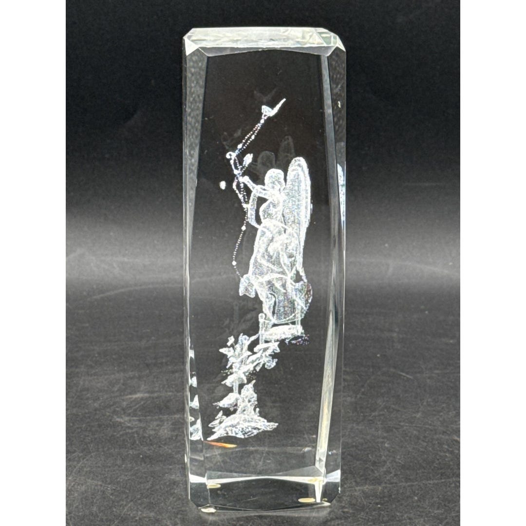 3D Laser Etched Angel Glass Paperweight 6" Rectangular Crystal ...
