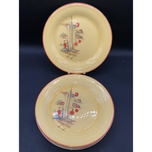 Set di 6 piatti decorativi modello Tia Juana di Edwin M. Knowles, diametro 9,25", in ceramica gialla vintage.