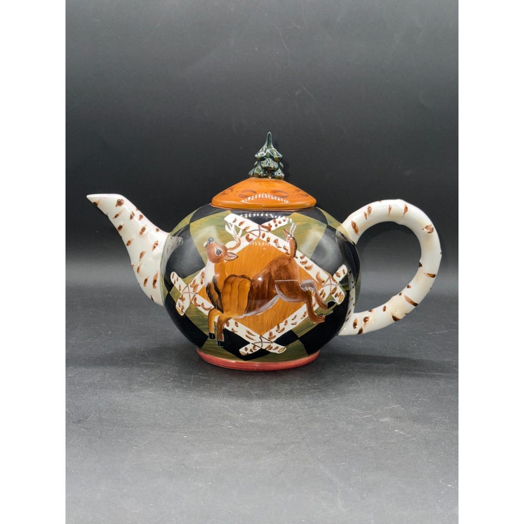 Zrike Outpost Teapot/lid Deer Acorn Birch Retired Hand Painted S ...