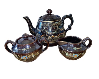 Black Hand Painted Redware Tea Set Kc6864 - Etsy