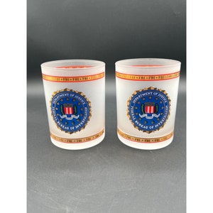 Set of Two FBI Frosted Drinking Lowball Cocktail Glasses 22K Kapan-Kent Co image 1