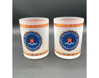 Set of Two FBI Frosted Drinking Lowball Cocktail Glasses 22K Kapan-Kent Co