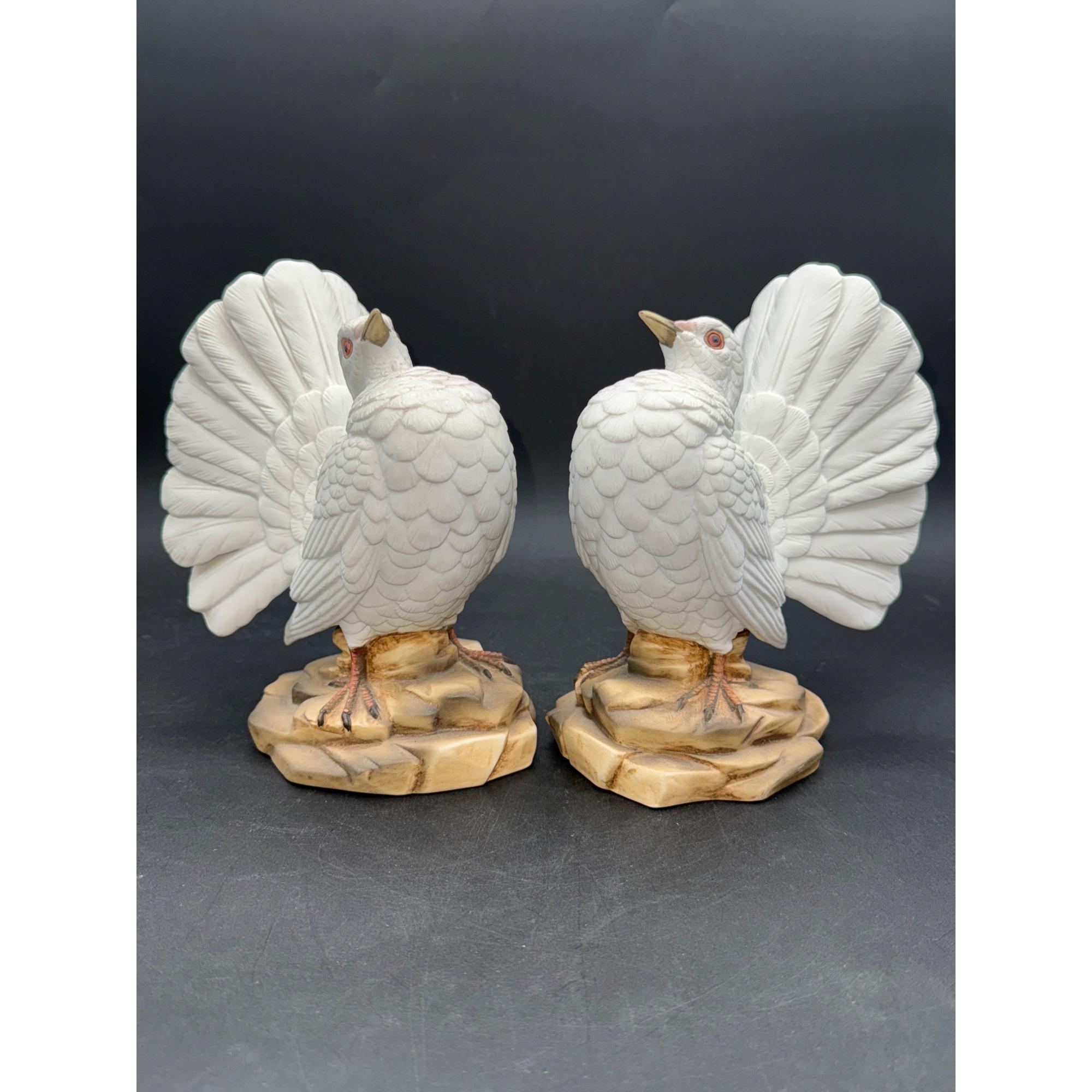 Ethan Allen Set of 2 White Dove Figurines on Beige Rock Bases