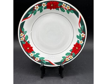 Tienshan Fine China Deck The Halls 7 1/2" Bread/Salad Plate Gold Trim Christmas Design