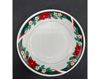 Tienshan Deck The Halls 7.5" Soup Bowl Fine China Gold Trim Christmas