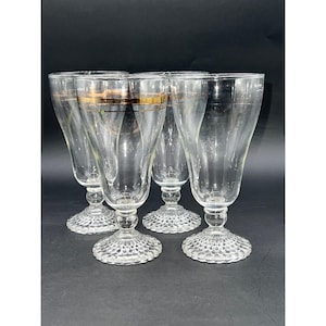 Anchor Hocking Gold Ring Bubble Foot Goblets Set of 4 footed tea/water glasses