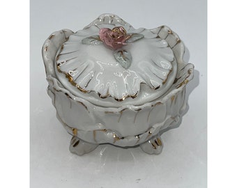 Vintage 1950s Royal Sealy Cabbage Covered Trinket Box Dish Roses Japan porcelain