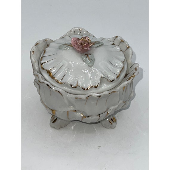 Vintage 1950s Royal Sealy Cabbage Covered Trinket… - image 1