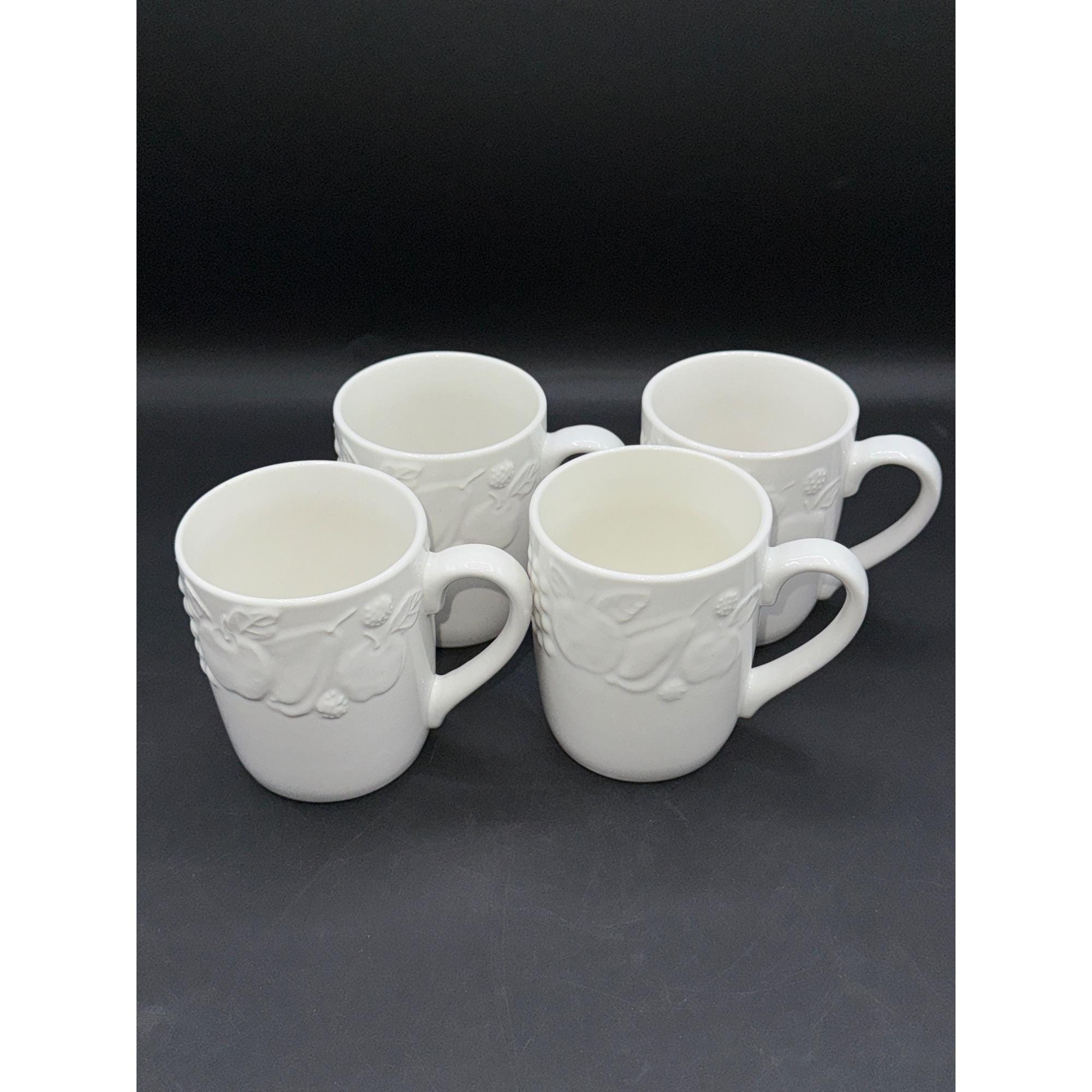 Set of 4 Libbey Embossed Fruit Pattern White Ceramic Coffee Mugs - Etsy