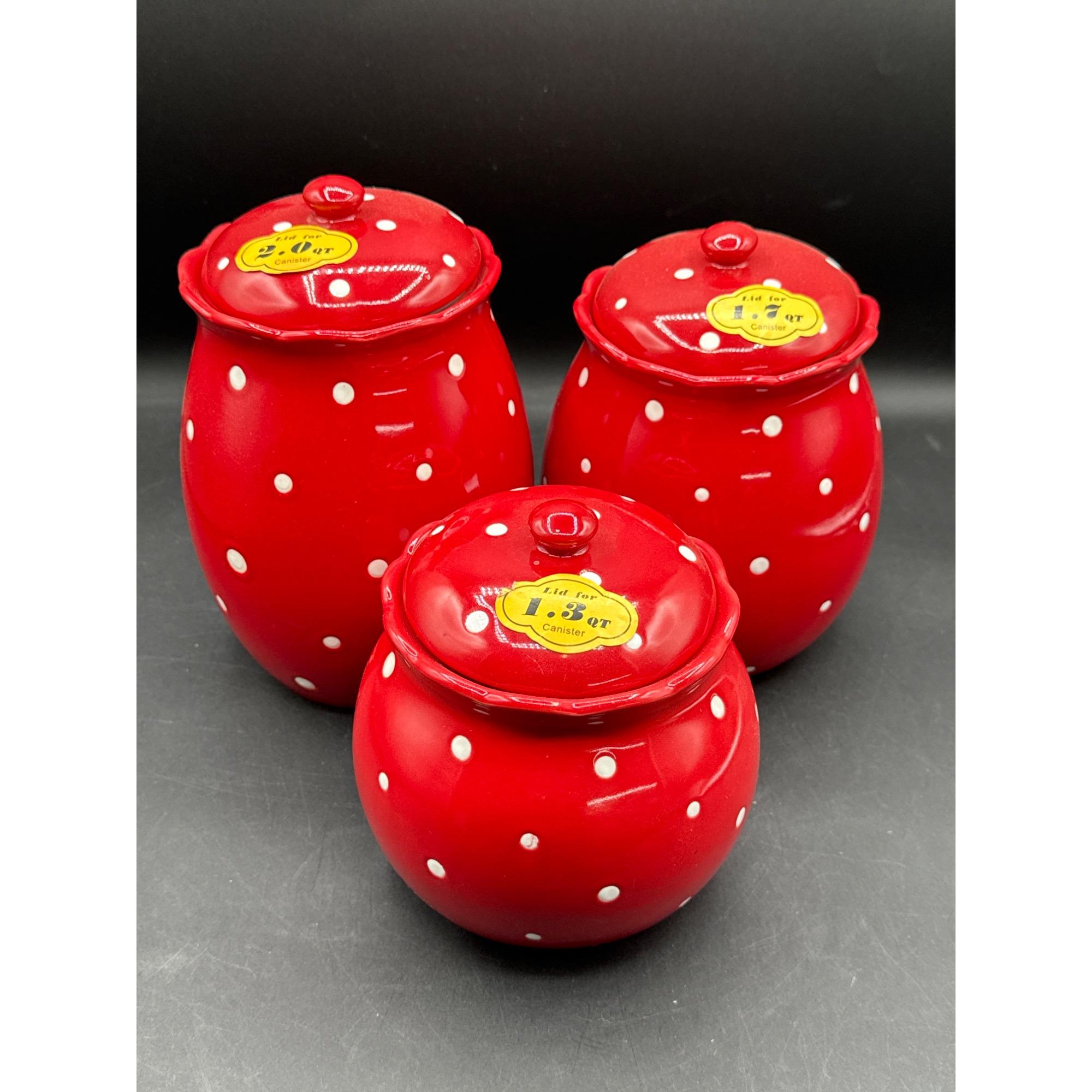 Temptations Polka-dot Red Canister Set Oven/dishwasher/microwave