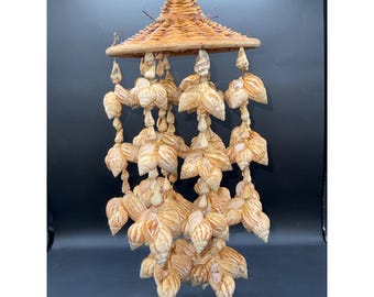 Wicker Japanese Fairy Land Shell Hanging Wind Chime Approx. 18" Long 8" Diameter Handcrafted Decoration For Indoor & Outdoor Use