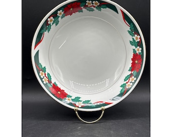 Tienshan Fine China Deck The Halls 9.5" Serving Bowl Round With Gold Trim