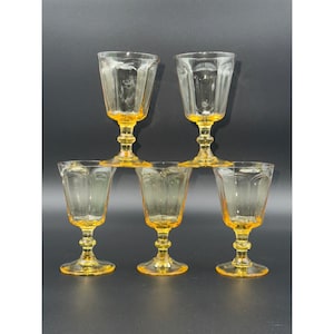 Set van 5 vintage Lenox USA gele amberkleurige glazen elegante 5&quot; x 2,75&quot; diameter verzamelobjecten en decoratieve drinkgerei