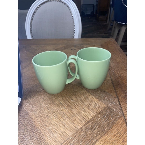 Corelle Coordinates Stoneware Jade Green Coffee Mugs Cups Set Of Two