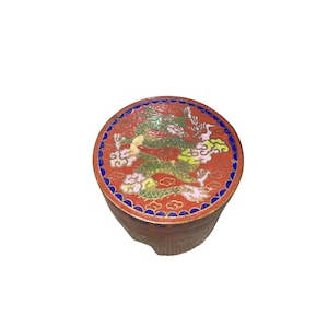 VTG BRASS Chinese Cloisonne Enamel Jar Canister & Lid Floral Flowers China Art