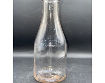 Vintage glasflaska, 1 liter, mjölk, Owens-Illinois, duraglas, präglad, klar, 9,75 tum hög