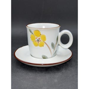 Noritake Hello Spring Vintage Stoneware Flat Cup & Saucer Set Made In Japan Discontinued Design Oven Microwave Safe