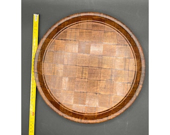 Vintage Teak Woven Wood Bar Serving Tray