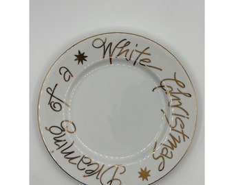 Pier 1 One Dinner Plate White Dreaming Of A White Christmas Gold Lettering