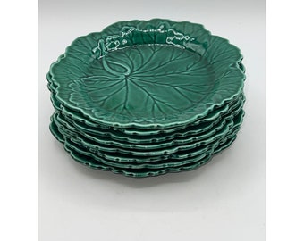 Vintage Wedgwood Majolica Green Cabbage Salad Plates Made In England eight inch each sold separately
