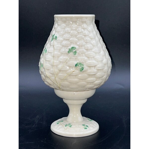 Vintage Belleek Shamrock Basketweave Fairy Lamp