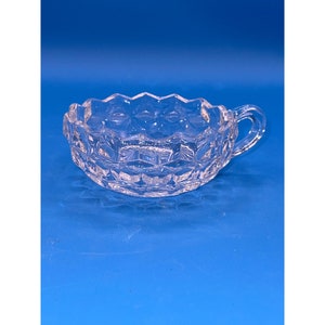 Vintage Fostoria Americana Cubist design Pressed Glass Sugar Bowl With Handle