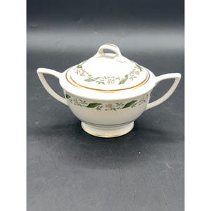Royal Jackson Magnolia Sugar Bowl With Lid Discontinued Floral Pattern 4 1/4” H Porcelain With Gold Trim