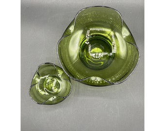 Vintage Anchor Hocking Green Glass chip and dip set