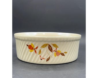 Vintage Halls Superior Quality Kitchenware 8" Floral Baking Dish Cream With Autumn Leaf Design