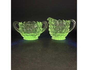 Fostoria American Pattern Clear Glass Creamer & Sugar Bowl Set Elegant Vintage Design 3" Creamer 2.5" Sugar Bowl