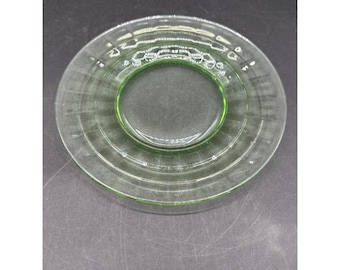 Talerz sałatkowy Hazel Atlas Block Pattern ze szkła uranowego o średnicy 8 1/2 cala, świecący pod światłem UV, kolekcjonerski, zabytkowy talerz