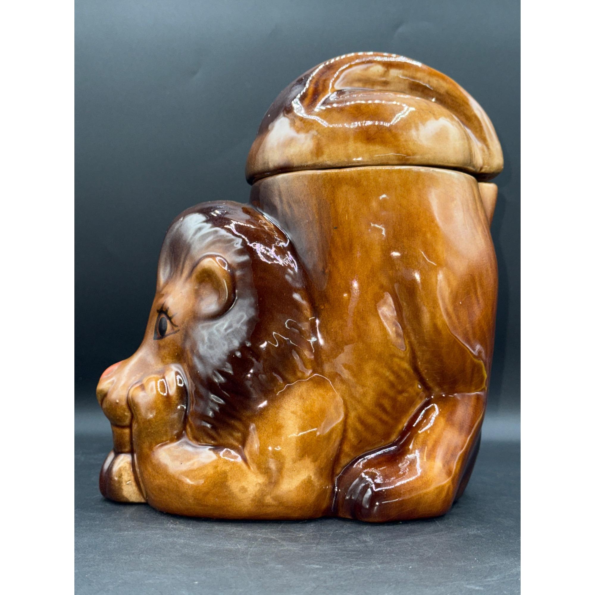 Vintage Hand-painted Ceramic Crouching Lion With Ladybug Cookie