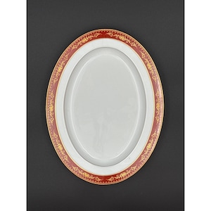 Noritake Gold Hill 6613 Oval Serving Platter 11 1/2 Inch Vintage Discontinued Red & Gold Trim Japan Fine China
