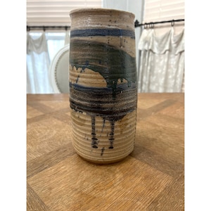 Blue Drip Glaze Studio Pottery Vase Signed by Phillips