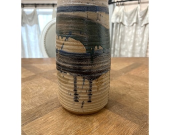 Blue Drip Glaze Studio Pottery Vase Signed by Phillips