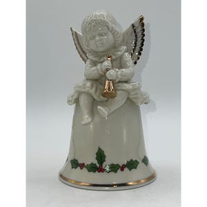 Heritage House &quot;A Host of Angels&quot; Ceramic Angel Musical Bell Beige Green Holly