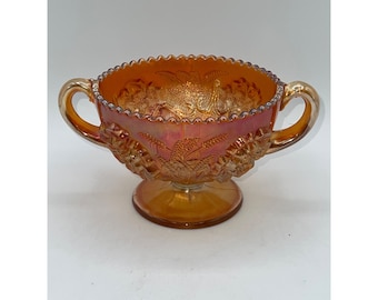 DUGAN BONBON double handle MARIGOLD puzzel floral sawtooth edge pedestal bowl